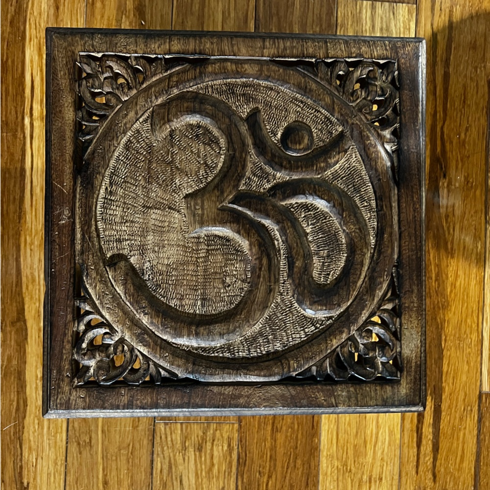 OM wood carved 12x12 from India
